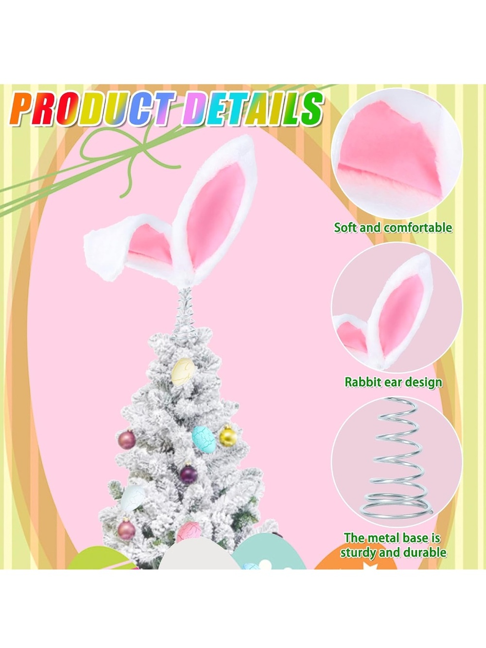 NIB Pink Bunny Ear tree topper